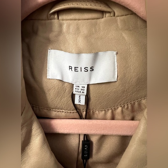 New REISS Tyler Leather Biker Jacket in Neutral Size 6 - Picture 6 of 11
